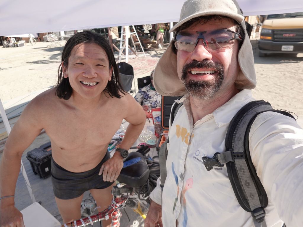 the people you randomly find: I biked by a camp that offered to fix your bike lights with a soldering iron, and it was no one other than Bunnie Huang, famous hardware hacker