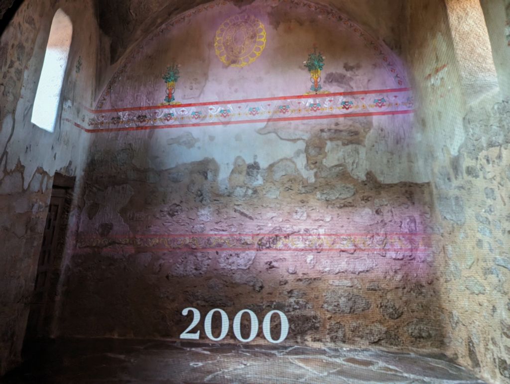 some original frescos were found under the plaster