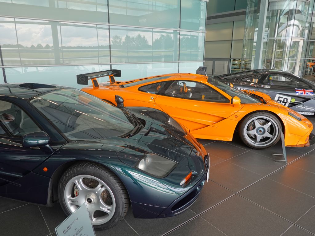 a nice trio of Mclaren F1s, production car, race car, and mule/test car that ended up racing too
