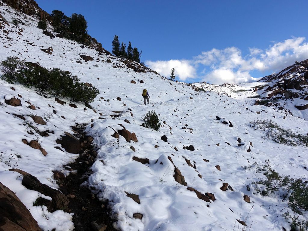 climbing to the pass, more snowy