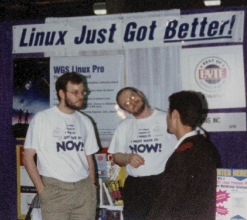 Mark at the linux Pavillion in 1996