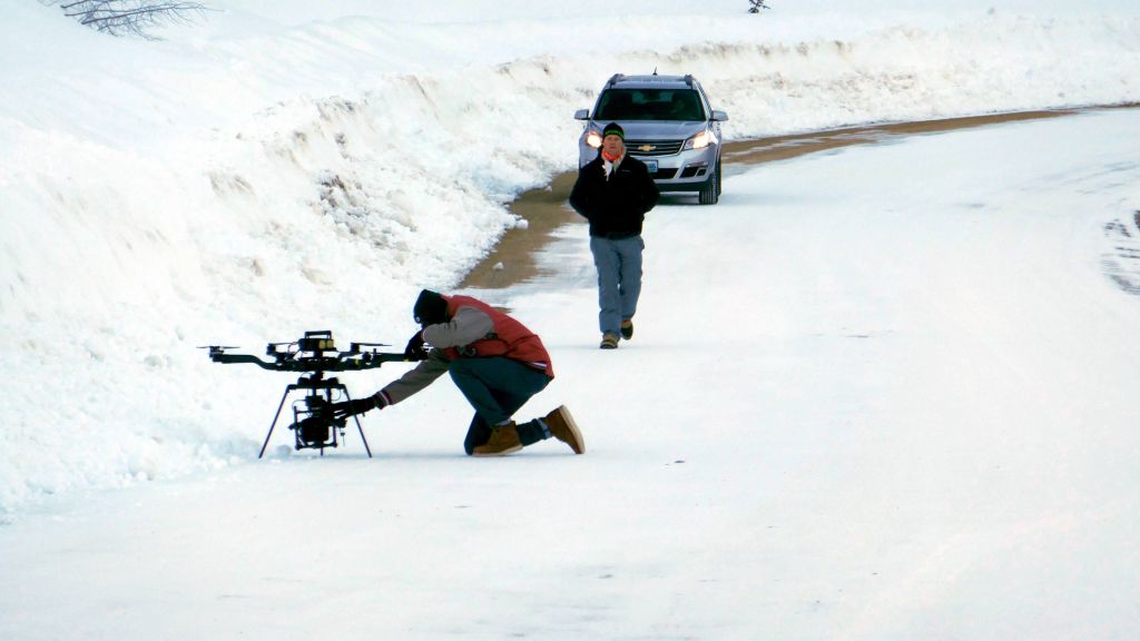 Subaru blocked the access road for a bit while they were shooting a commercial with a drone