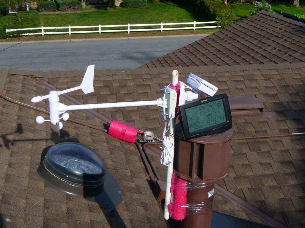 wind sensor on the roof with the portable receiving console 