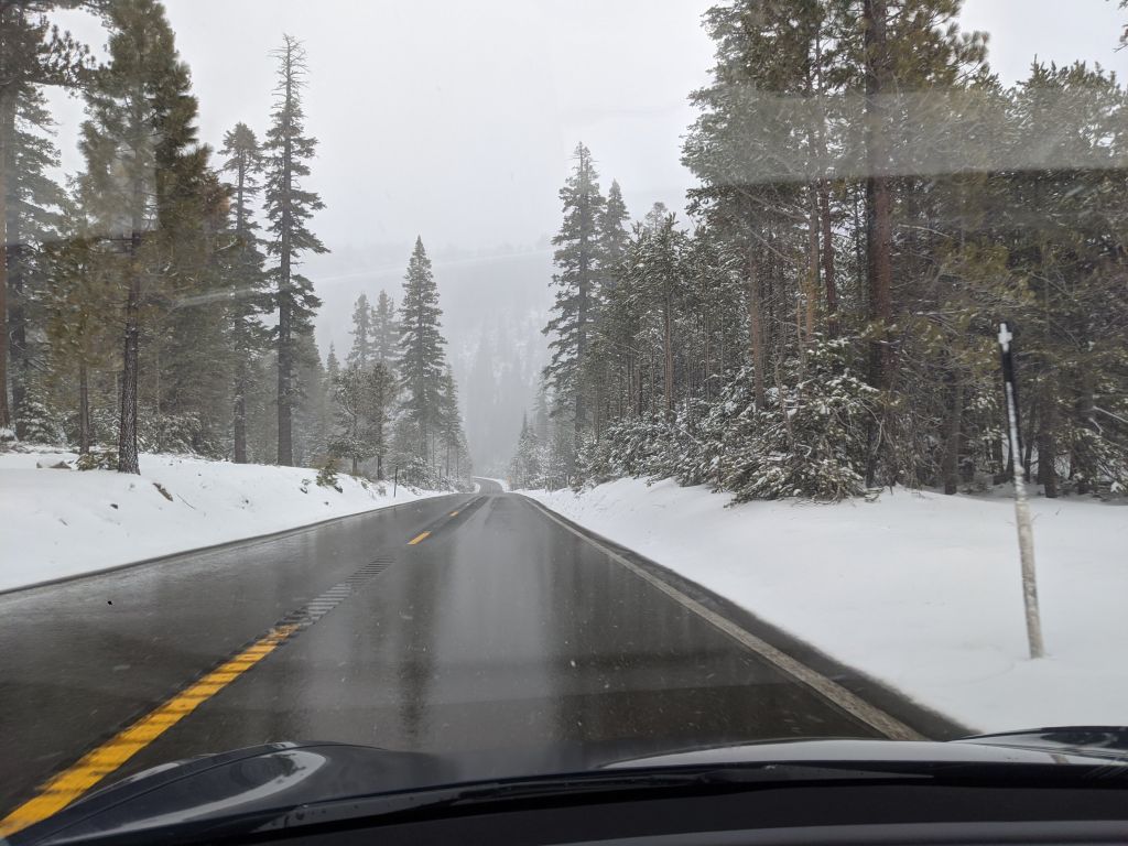 strangely, the road was quite clear higher up (localized snowfalls)