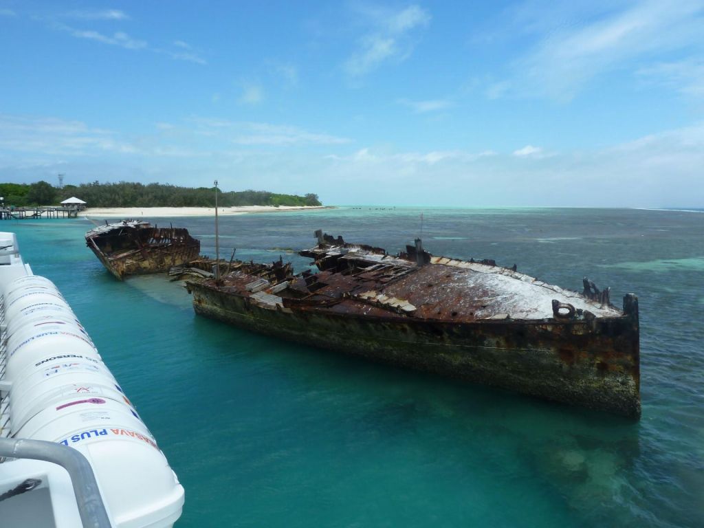 an old boat that got beached on the reef