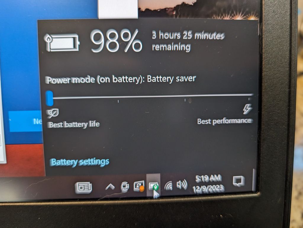 only 3H for lenovo on windows in battery saver mode?