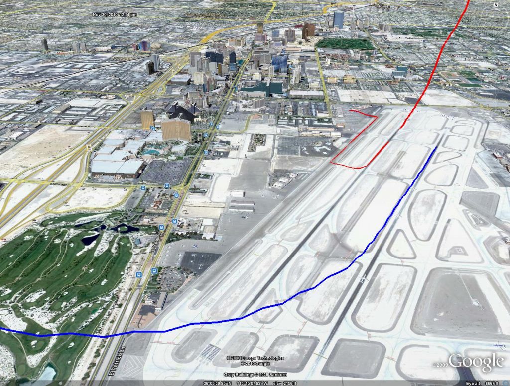 Las Vegas McCarran takeoff (blue) and landing (red)