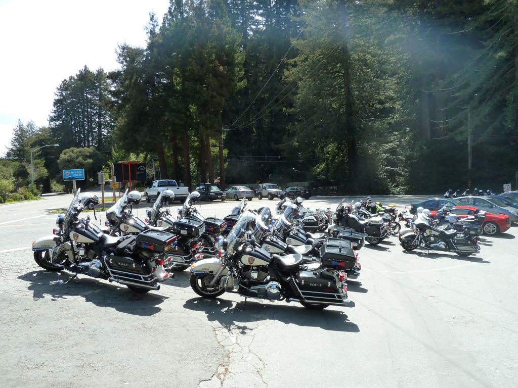 A huge bunch of motorcycle cops out for a ride too, also came there for lunch