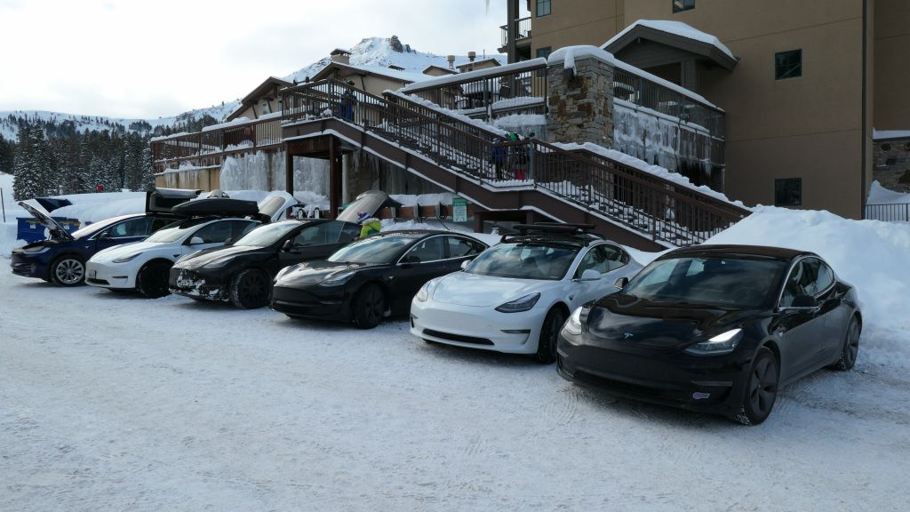 by the weekend, people came, teslas filled the electric parking slots