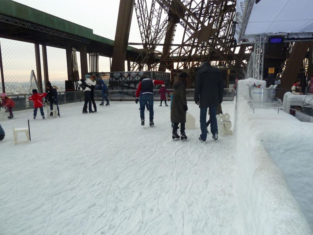 Ice skating on the 1st floor of the Eiffel Tower